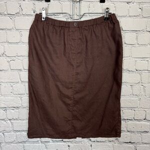 New York & Company Vintage Sleek Brown 100% Linen Pencil Midi Skirt Sz M